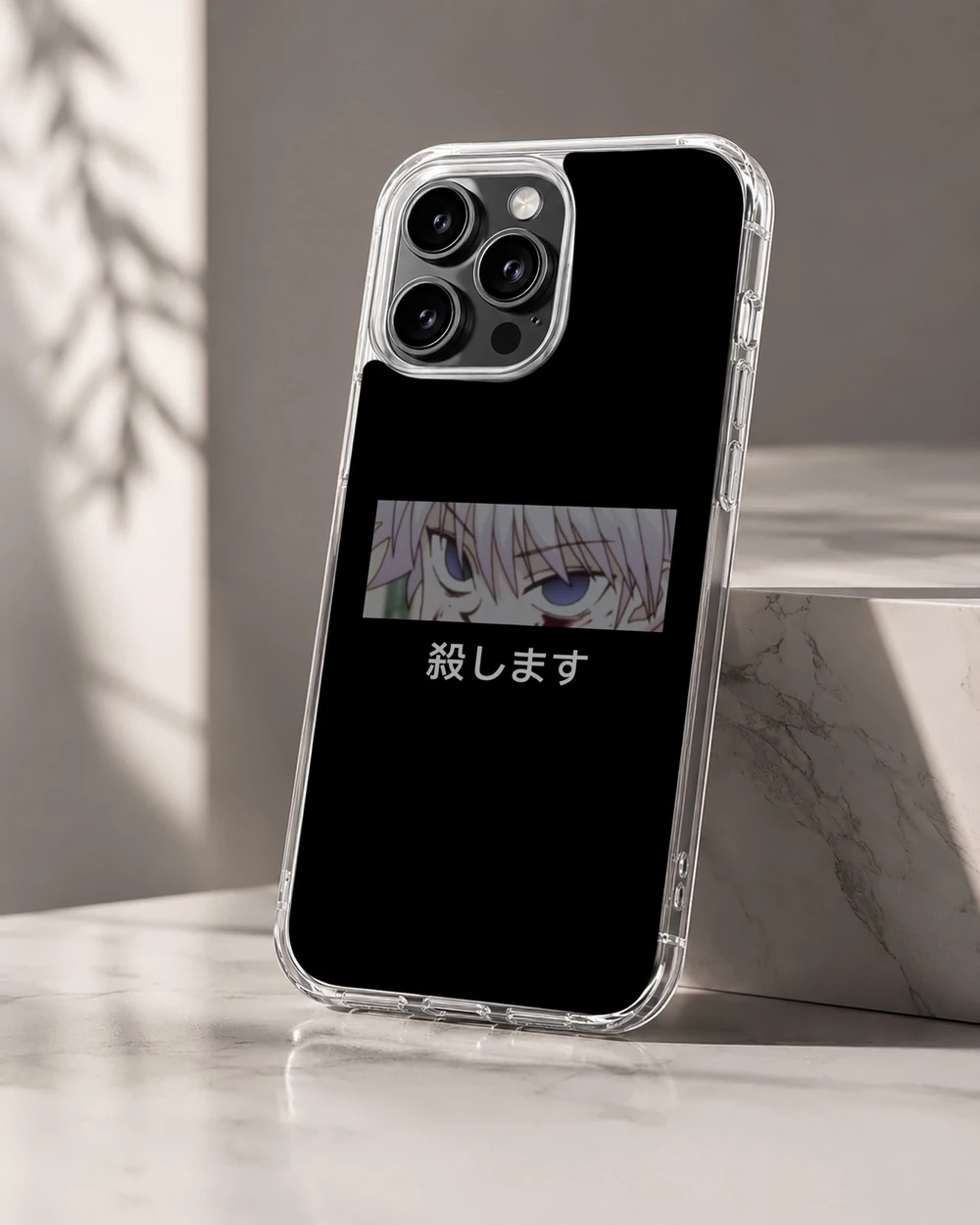 Anime Faces phone cover with character design on black background